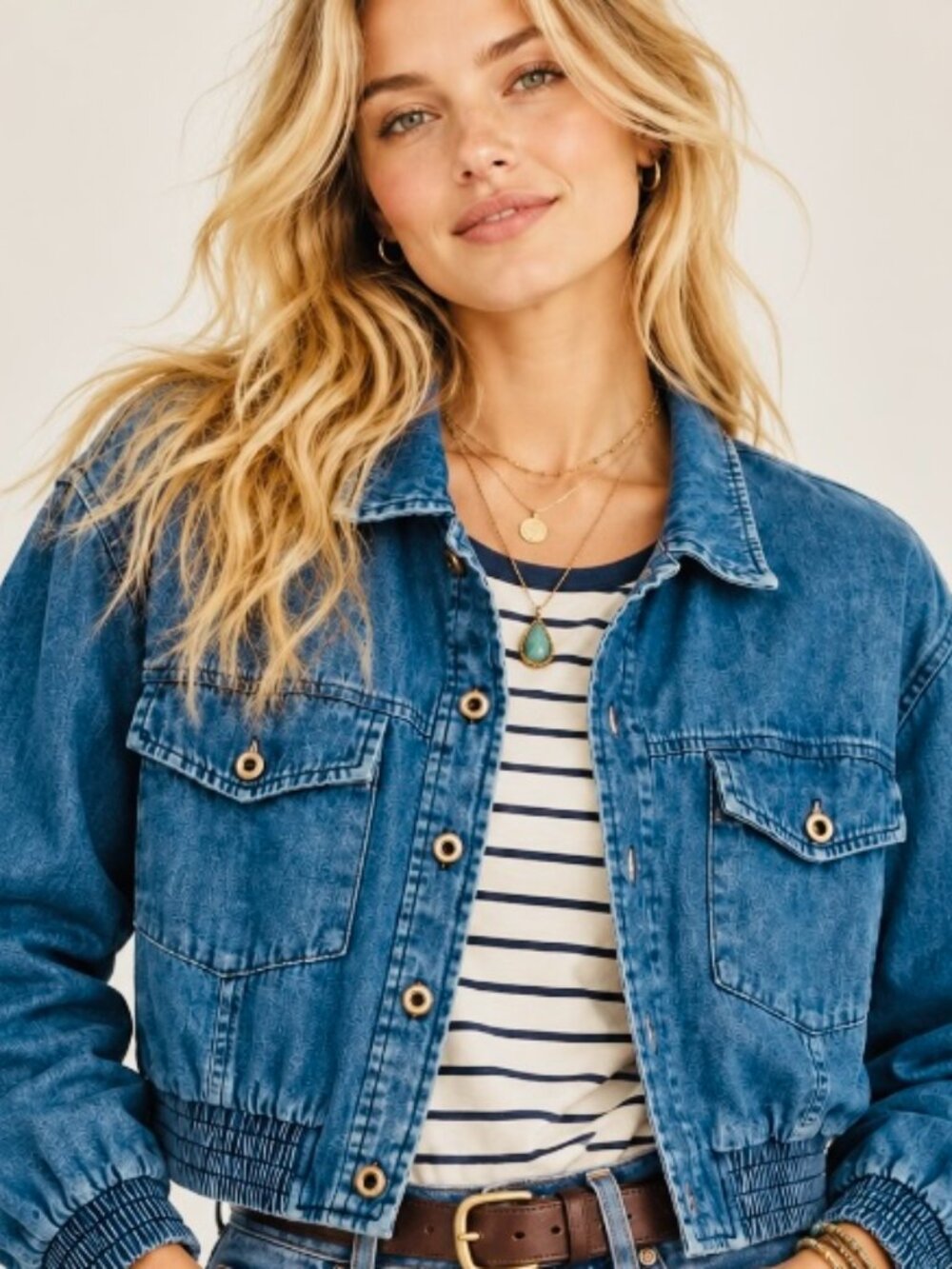 Vintage  80's/90's denim blouson jacket cropped size L women's boho western